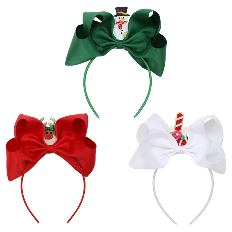 

Xmas Big Bow Headband Elk Hair Hoop Snowman Headbands Christmas Photo Prop for Creative Holiday Party Supplies for Child