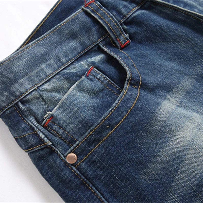 2024 Spring Straight Leg Men's Blue Jeans Mid-Waist Stretch Casual Pants Street Trend Hip Hop Clothing 3