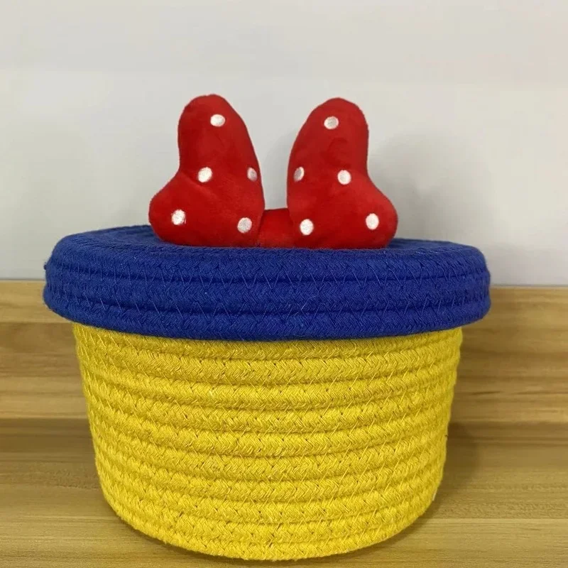 Disney Minnie Mouse Storage Basket Mask Cosmetics Desktop Storage Box Hand-woven Cartoon Cute for Girl Home Decor High Capacity