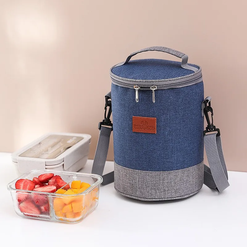 Round Thermal Insulation Lunch Bag for Women Kids Picnic Bento Box