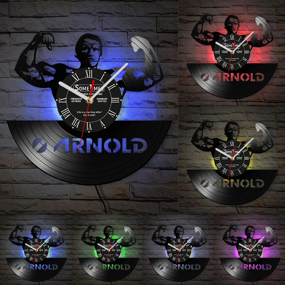 Bodybuilding Vinyl Record Wall Clock For GYM Fitness Room Workout Artwork Customizable Bodybuilder Name Carved Music Album Clock 5