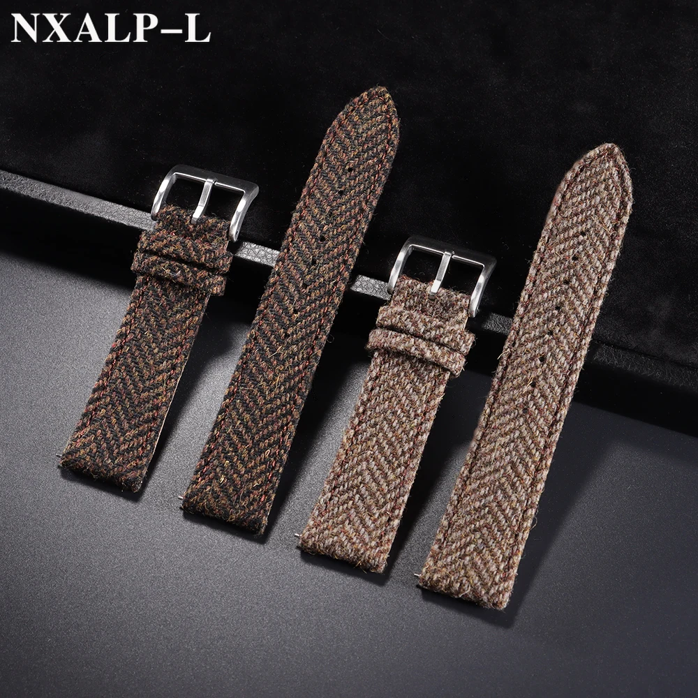 Vintage Genuine Leather & Tweed Nylon Quick Release Weave Bracelet Watch Band