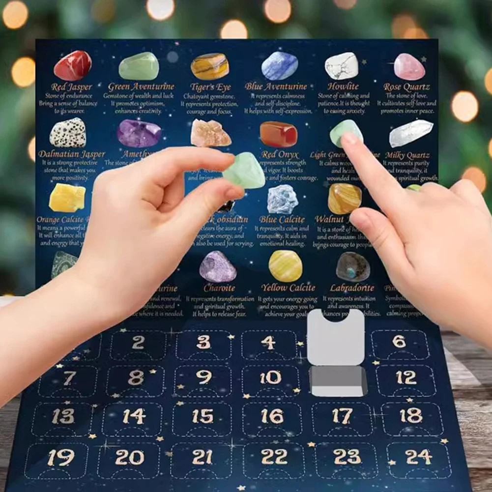 Advent Calendar Healing Stone 24 Day Rock Collection Christmas Countdown Calendar Gift for Boys Girls Teens Adults