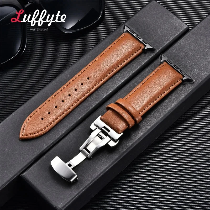 Premium Leather Watch Band with Butterfly Clasp