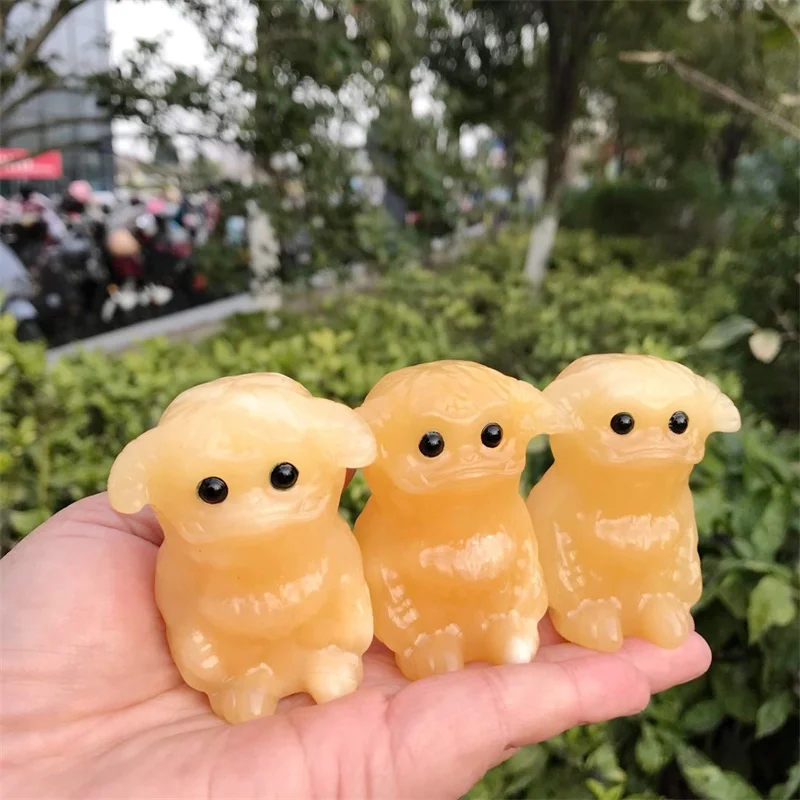 

6cm Natural Yellow Calcite Cartoon Carving Animal Polished Statue Healing Energy Crystal Gemstone Crafts For Child Gifts 1pcs