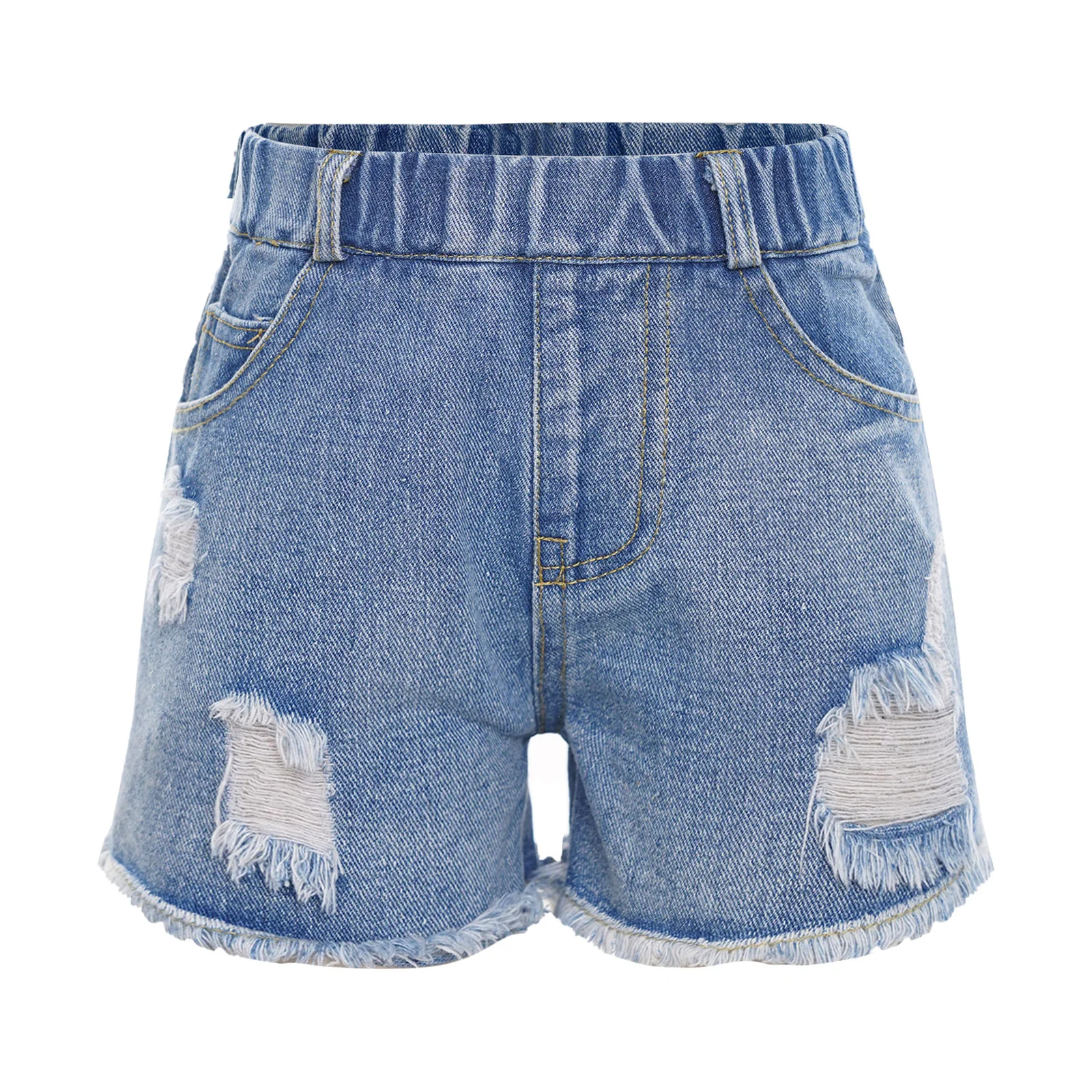 

Kids Girls Shorts Denim Cotton Jeans Pants 2023 Summer Elastic Waist Burr Ripped Shorts Children Casual School Versatile Shorts