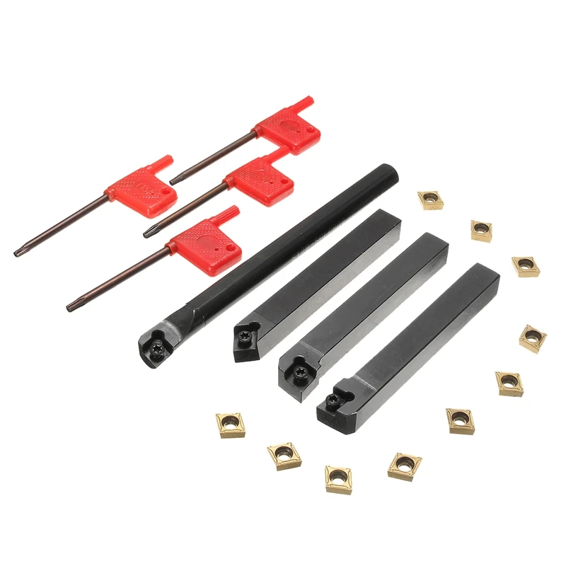 

10 Pcs CCMT09T304 Inserts Holder Boring Bar +4Pcs Lathe Turning Tool Holder Set+4Pcs Wrench For Lathe Turning Tool