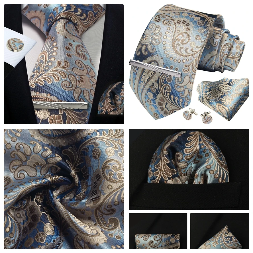 Herren Gold schwarz Paisley Seide Krawatte für Männer Luxus Geschenk klassische Krawatte Taschentuch Manschetten knöpfe Krawatten klammer Set formale Hochzeit Accessoires – Detail 31