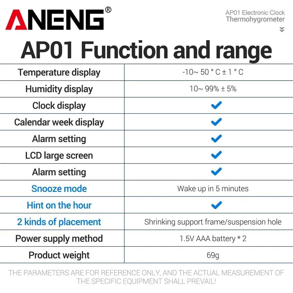 Air Thermohygrometer ANENG AP01 LCD Digital Indoor Electronic Clock Multiscene Measurement