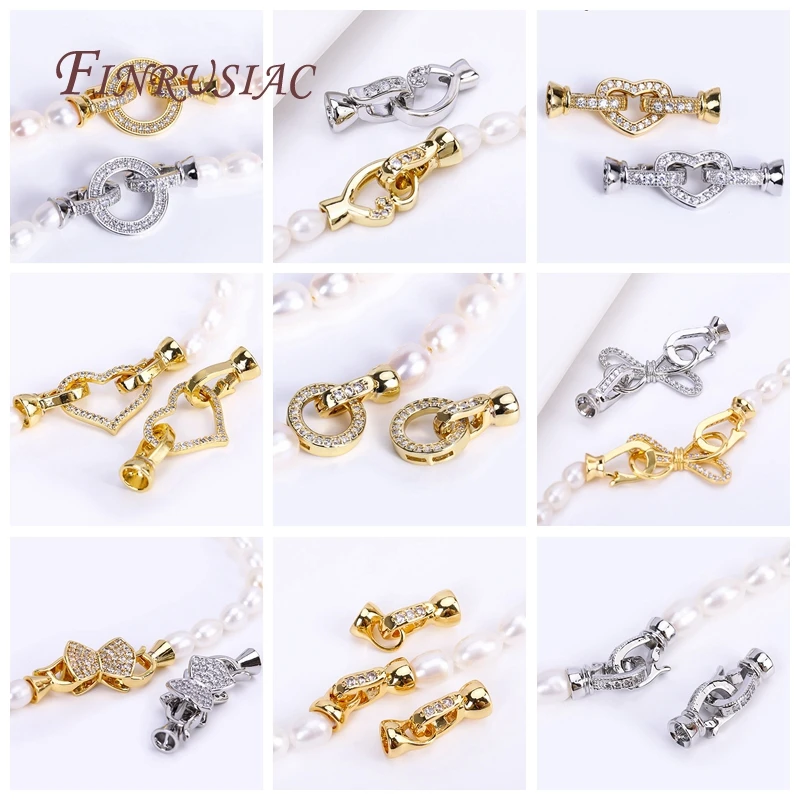 

18K Gold Plated Inlaid Zircon Connector Clasps For Bracelet Necklace Making,End Caps Fastener Clasp DIY Pearl Jewelry Fittings