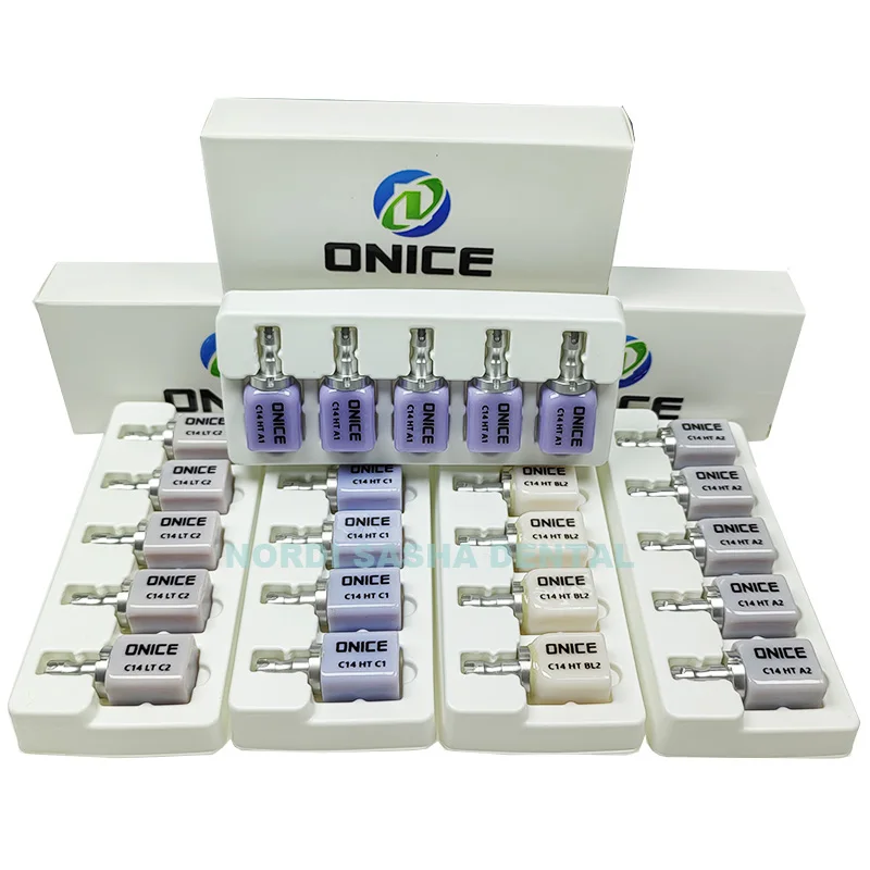 

5Pcs/Box ONICE Dental C14 Glass Ceramic Lithium Dislicate Blocks Cerec CAD CAM System HT/LT A1 A2 A3 B1 B2 BL1 BL2