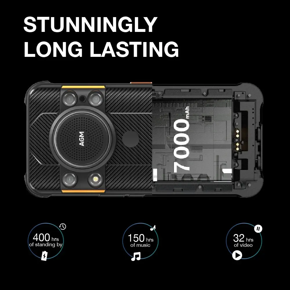 AGM H5 6+128G Rugged Smartphone Large Capacity 7000MAH IP68/IP69K Cell Phone 3.5W Loud Speaker Night Vision 3