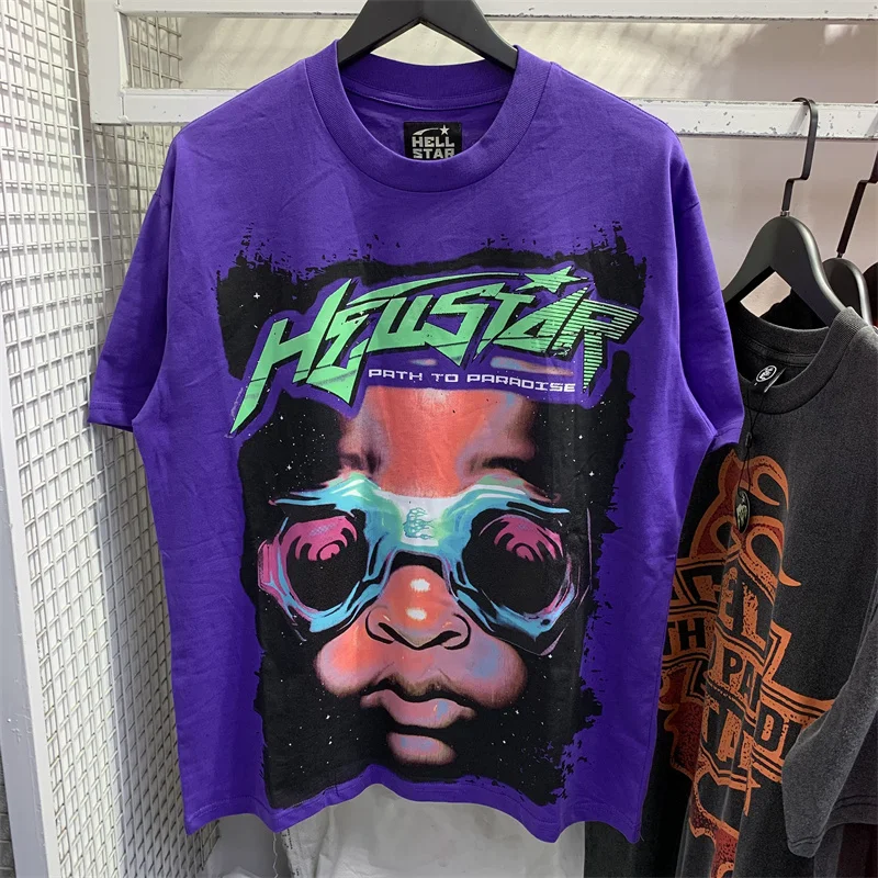 

23SS Hellstar 100% Cotton Short Sleeve Sports Girl Letter Print High Street Round Neck Large Top T-shirt