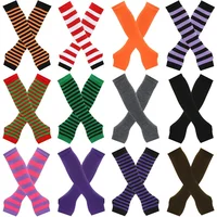 Warmer Knitted Long Fingerless Gloves Elbow Mittens Christmas Acces Gift Fashion Women Emo Gloves Lady Striped Elbow Gloves - Image 2