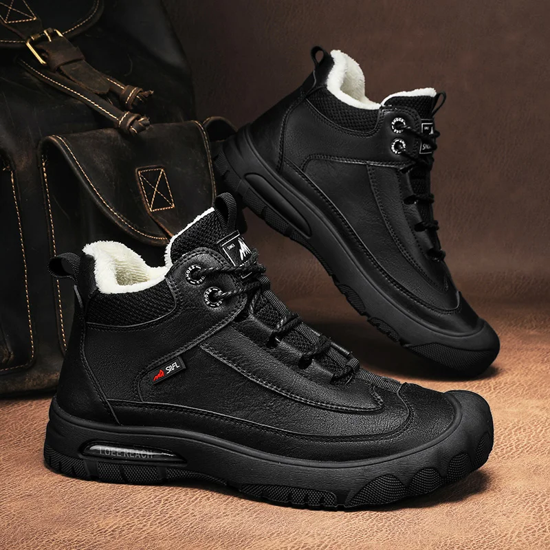 

Men's Snow Boots Waterproof Non-Slip Comfortable Winter Warm Plush Lining Outdoor Ski Ankle Boots for Men