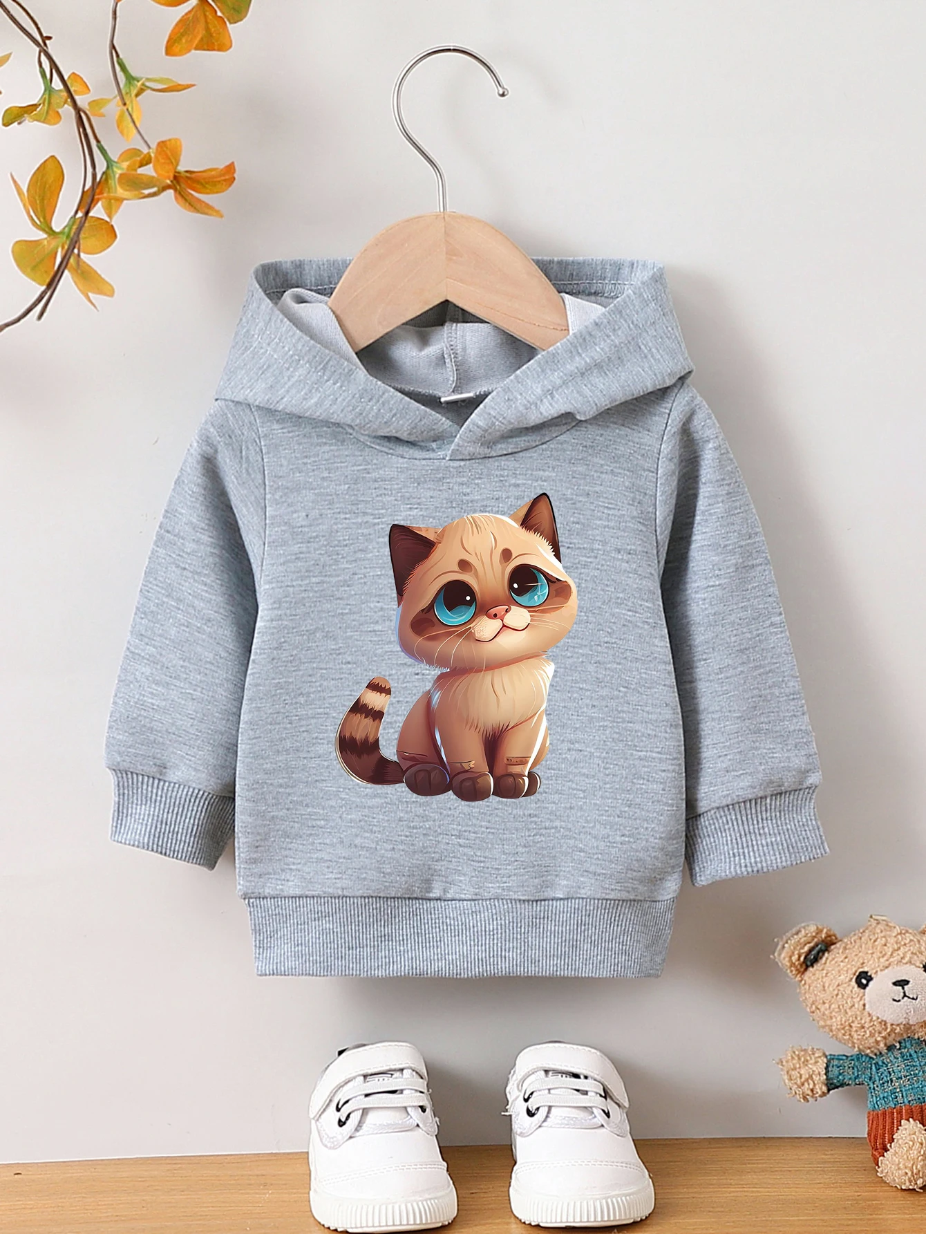 Autumn And Winter Baby Boy Round Neck Long Sleeved Casual Cute Cartoon Hoodie Suitable For Ages 1-2