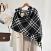 Autumn Winter Plaid Long Beard Imitation Cashmere Scarf Women's High Fashion Casual Warm Neck Warmer Elegant Business Style