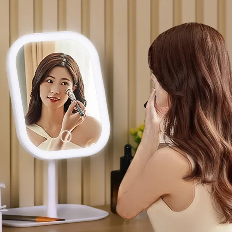 데스크탑 화장대 거울 3 색 디 밍이 가능한 빛 LED 메이크업 거울 빛 터치 거울 여성 침실 드레싱 거울