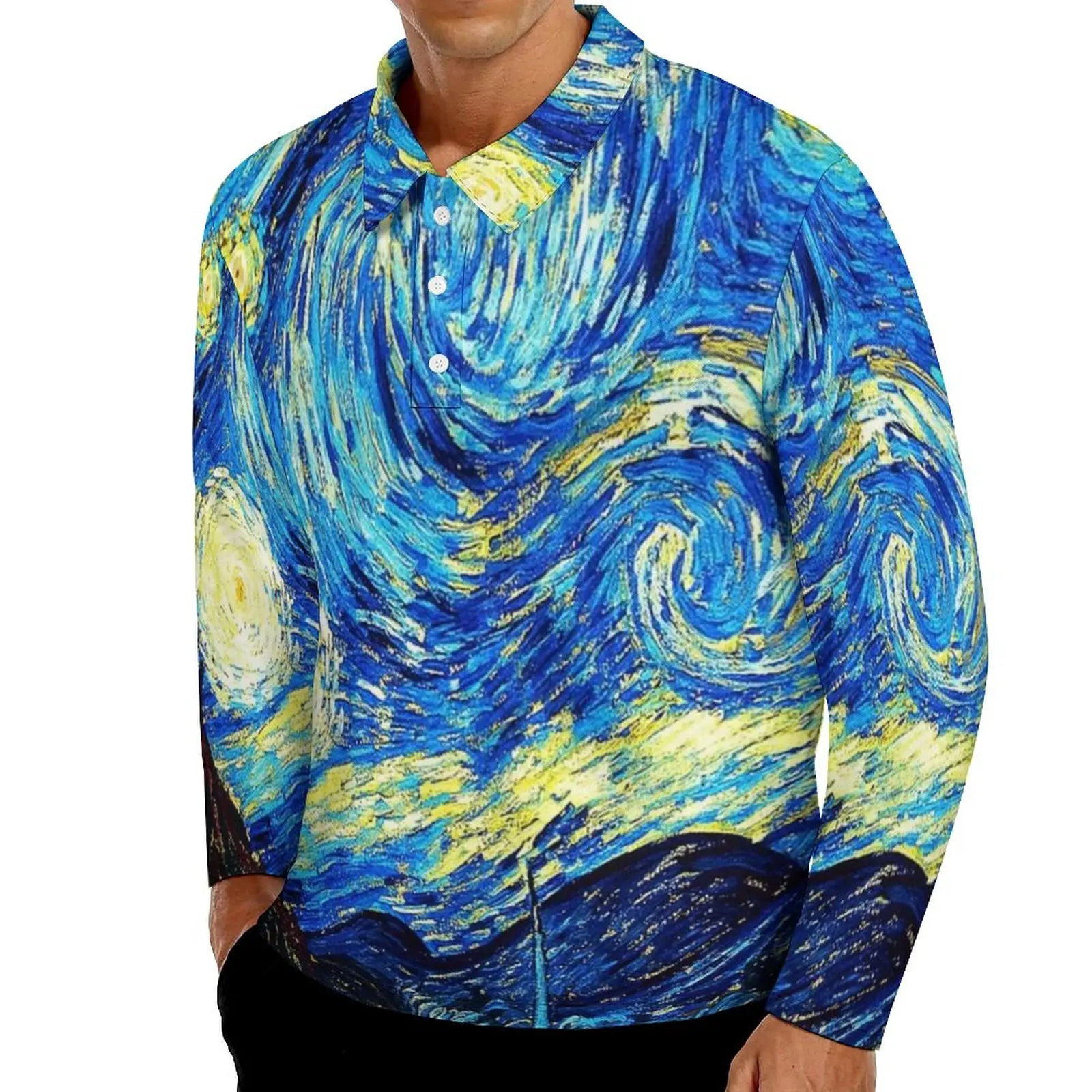 

Повседневные рубашки-поло с рисунком звездной ночи, футболки Винсента Ван Гога, рубашка с длинным рукавом и графическим рисунком, осенняя крутая Одежда большого размера, идея для подарка