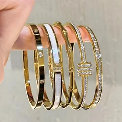 Classic Bracelet Design Gold Color Waterproof Stainless Steel Luxury Brand Sparkling Zircon Bangles for Women Gift Jewelry