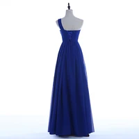 Blue Evening Dress - Long Chiffon Lace-Up One-Shoulder Maxi