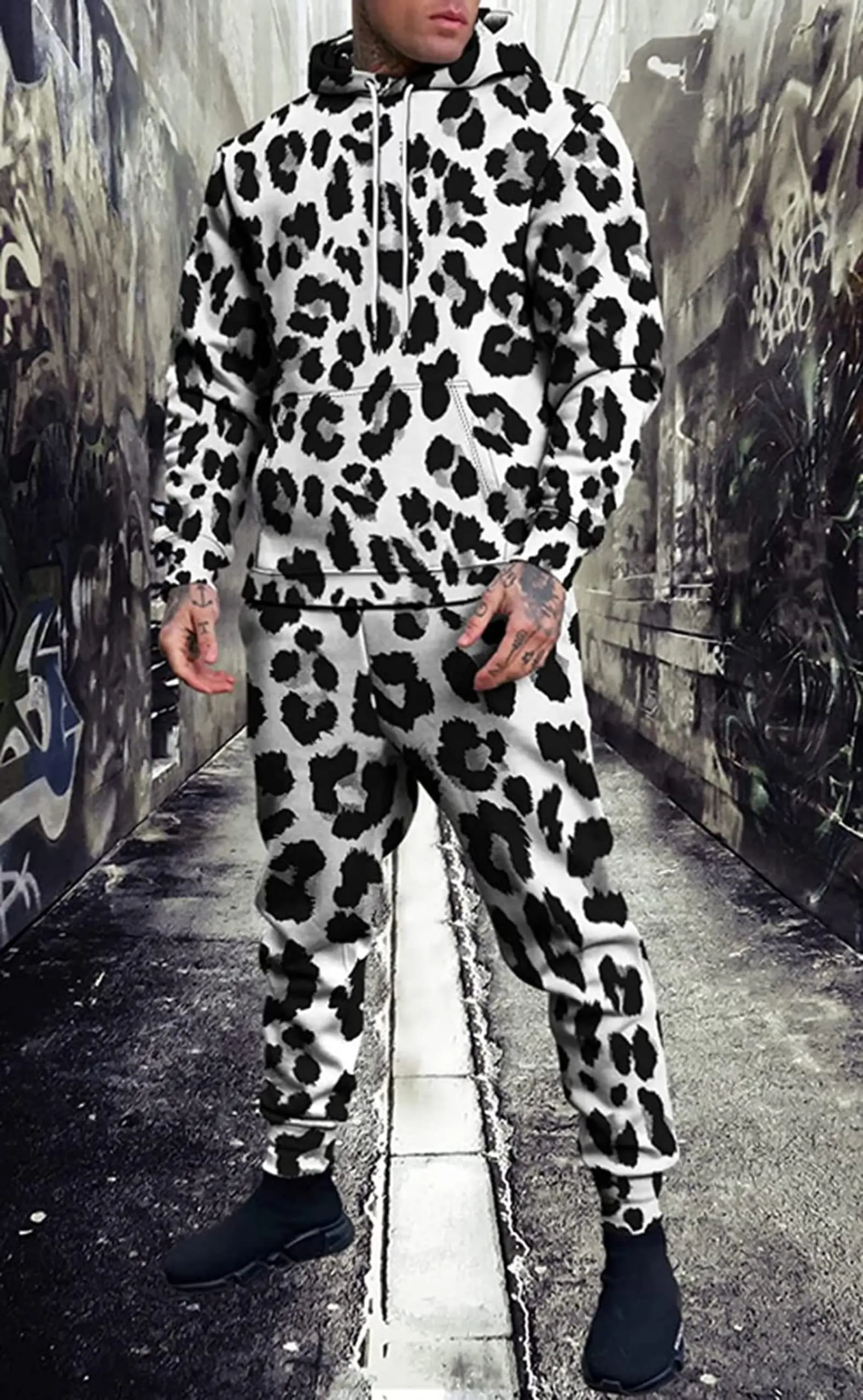 3D Leopard Print Men's Hoodie Pants 2-Piece Outfits Autumn/Winter Men's/Women's Hooded Sweatshirt Sets Oversized Tracksuit Suits 2