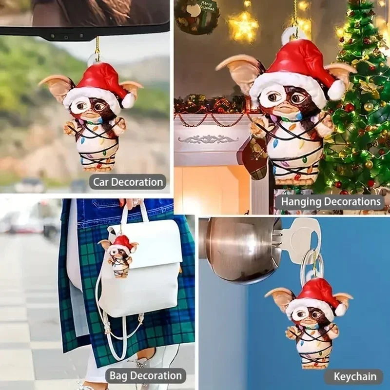Christmas Decorations 1pc 2D Acrylic Gremlins Christmas Tree Ornament Interior Rearview Mirror Pendant Bag Key Chain