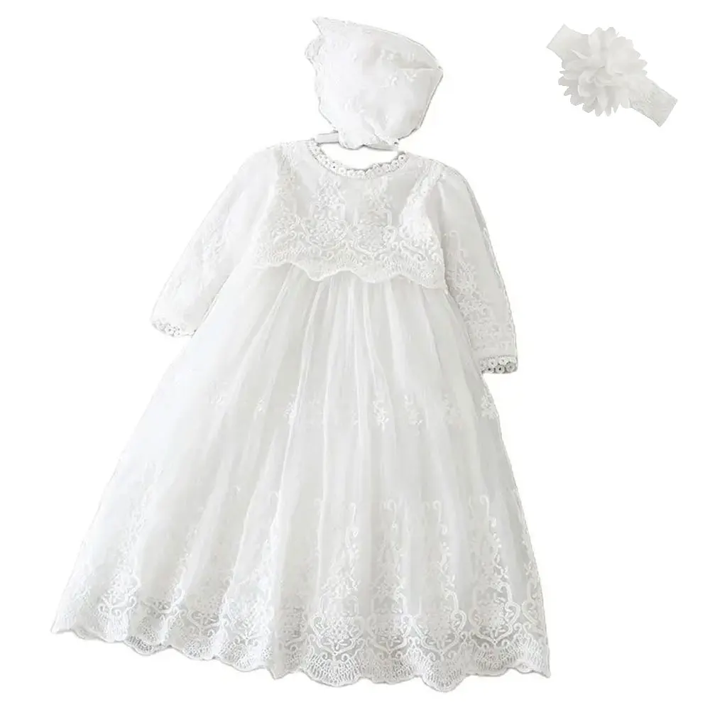فستان تعميد من الدانتيل للأطفال بأكمام طويلة للأطف...