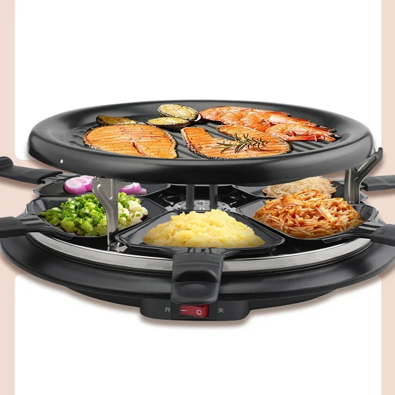 Barbecue Machine Double Layer Korean Cuisine Barbecue Grill 220V/900W Electric Round Barbecue Machine Grilled Cheese Corn Pan 6