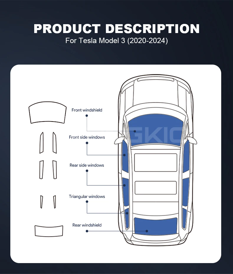 Vorgefertigte Auto-Fenster-Sichtschutzfolie für Tesla Model 3 2024 Highland Autoaufkleber Keramik-Solar-UV-Schutzfolien. – Detail 11