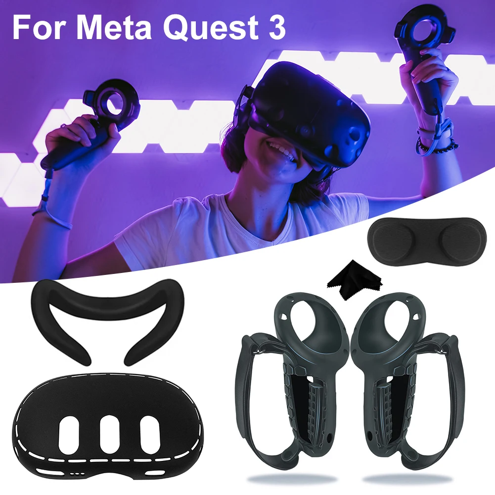 10 in 1 Silicone Cover Accessories VR Shell Cover Controller Grip Cover Lens Cover Face Cover Rocker Cap for Meta Quest 3