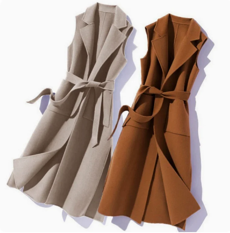 Fashionable Women's Woolen Vest Long Shoulder Jacket Stylish Suit Collar Clip-On Autumn/Winter maternity