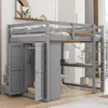 Full Size Loft Bed with Built-in Wardrobe, Desk, Storage Shelves and Drawers, Solid Wood Loft Bed Frame, Wardrobe 2