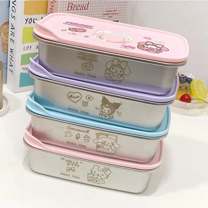 500-1100ml Kawaii Hello Kitty Preservation Box Large Capacity Kuromi My Melody Cinnamoroll Cartoon Fruit Picnic Box Home Gift