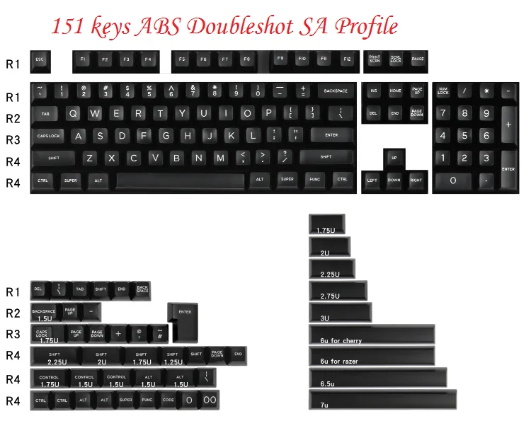 WOB Domikey SA 키캡 ABS 더블샷 151 키 미니 84 68 80 108 96 키
