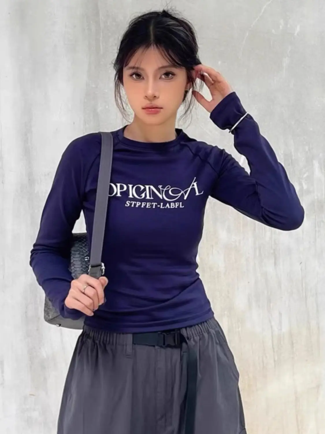 

American street retro long-sleeved t-shirt female fall Spice Girls letter printing Slim thin bottoming ins short tops