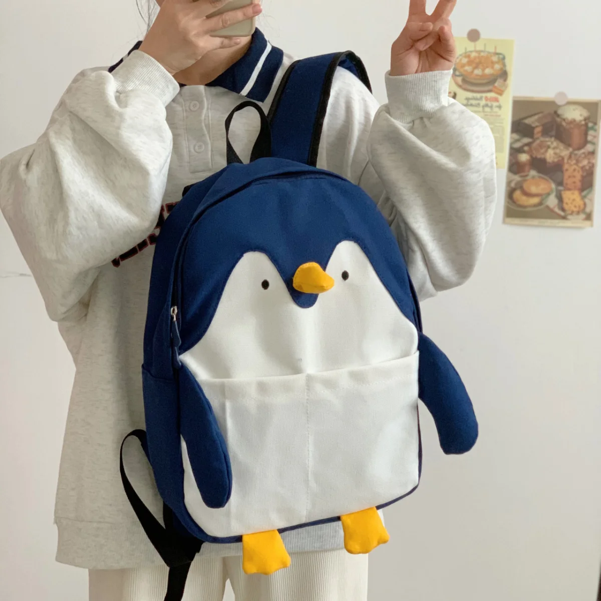 ulzzang laugh shark backpack women's haversack funny penguin bagpack girls small school bag daypack kawaii animal book bags cute 6