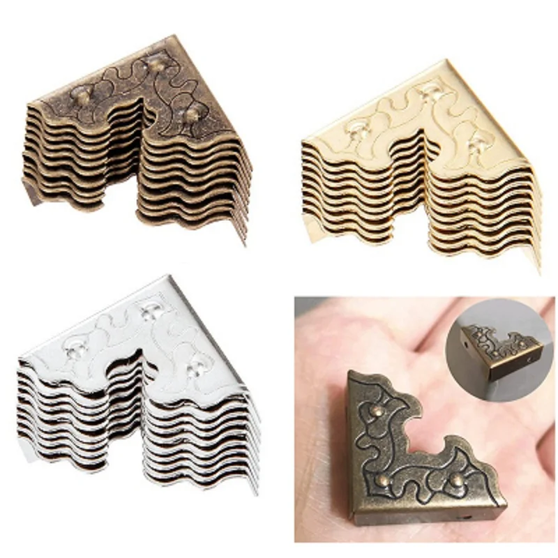 10Pcs Antique Furniture Fittings Metal Crafts Jewelry Box Edge Safety Guards Covers Wooden Case Decorative Corner Protector 25mm