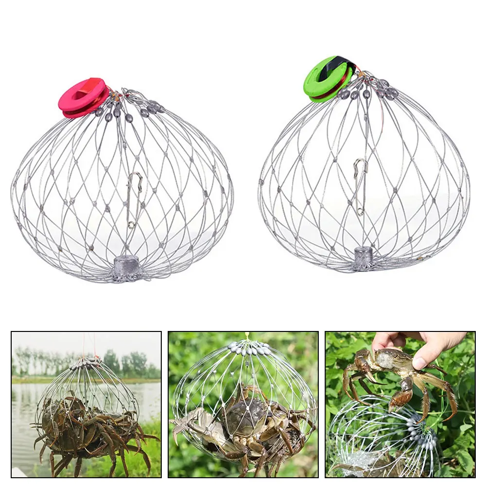 Fishing net fishing traps crab traps 1PCS Fishing Net Cage Automatic Open Closing Fishing Crab Trap Net Steel Wire for Saltwater Seawater Outdoor Accessories