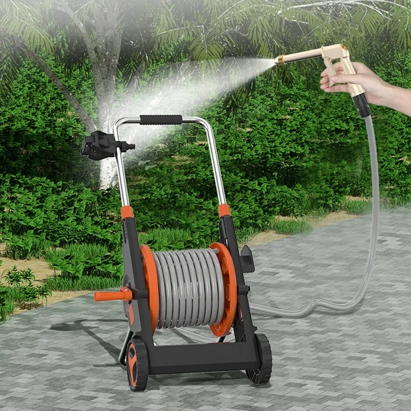 32M Garden Hose Reel Cart With Wheels Portable Hose Trolley and Gun or  Sprinkling Heavy Duty No Assemble Water Hose Wheel Cart