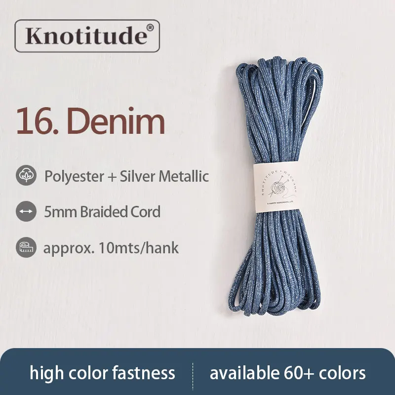 Silver Glossy Polyester Braid Rope with Shiny Lurex Metallic Finish - Ideal for DIY Jewelry Projects, 5mm x 10m