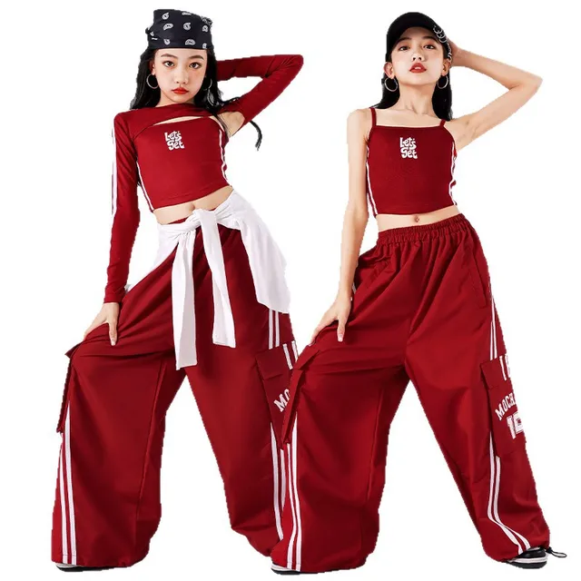 Filles K-pop haut court Joggers Cargo pantalon enfants Hip Hop Streetwear fille groupe vêtements ensembles enfants rue danse Jazz Costumes 1