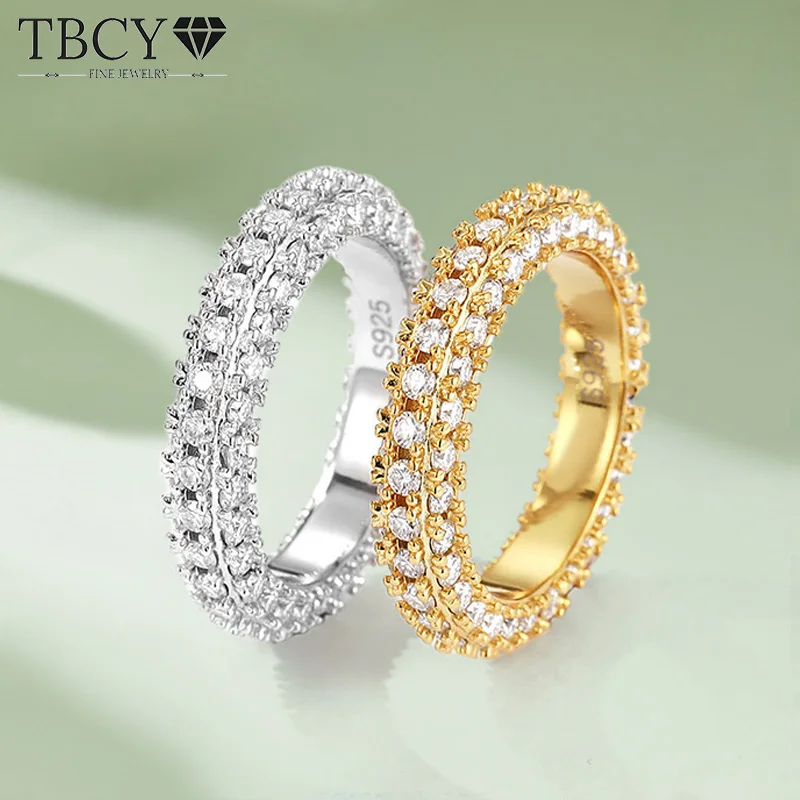 

TBCYD D Color VVS1 Full Moissanite Ring For Women GRA Certified S925 Silver Three-sided Diamond Wedding Band Luxury Hand Jewelry