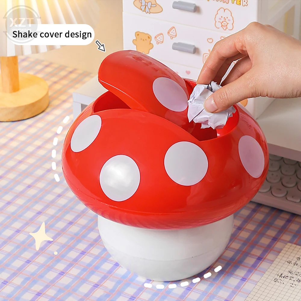 Can Trash Mini Garbage Desktop Desk Binwastebasket Waste Tabletop Countertop Container Cute Basket Mushroom Room Officeholder