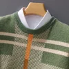 Autumn and winter new 100% pure merino wool pullover men's round neck cashmere sweater thickened warm loose Color block top 2