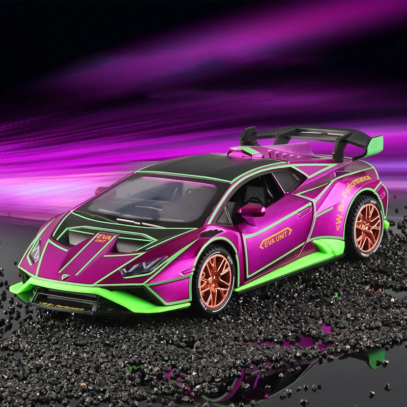 

1:24 Lambos Huracan STO Spray Supercar Alloy Diecasts & Toy Vehicles Metal Toy Car Model Sound and light Collection Toy