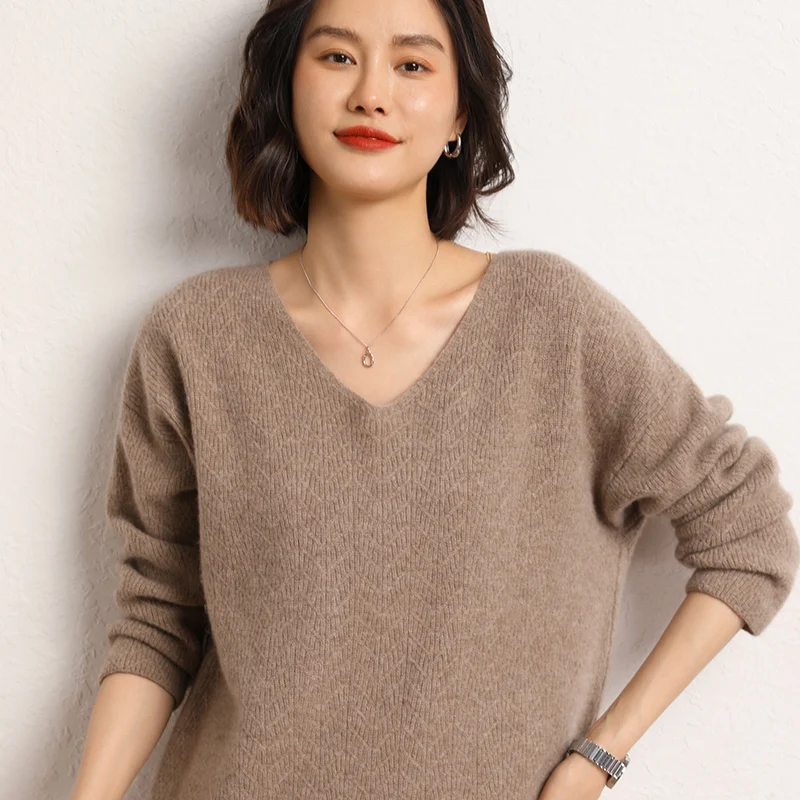 캐시미어 스웨터 V넥 루즈 레이디 풀오버, 새로운 패션 2023, 여성 의류, SWS01, 핫 세일