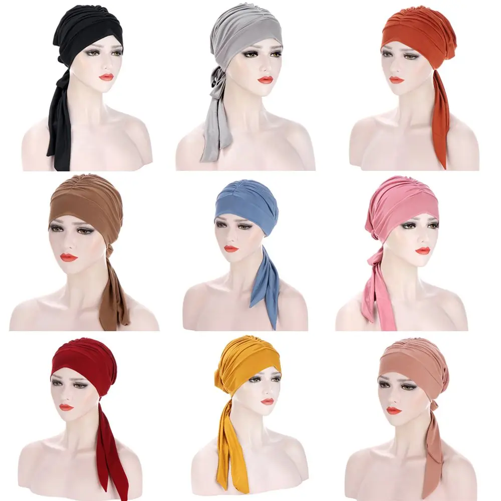 New Elastic Solid Color Wrap Head Scarf Hats Muslim Turban Bonnet for Women Inner Hijab Hat Fashion Female Turbantes Caps new fashion solid color pearl muslim turban scarf women islamic inner hijab caps arab wrap head femme musulman turbante mujer