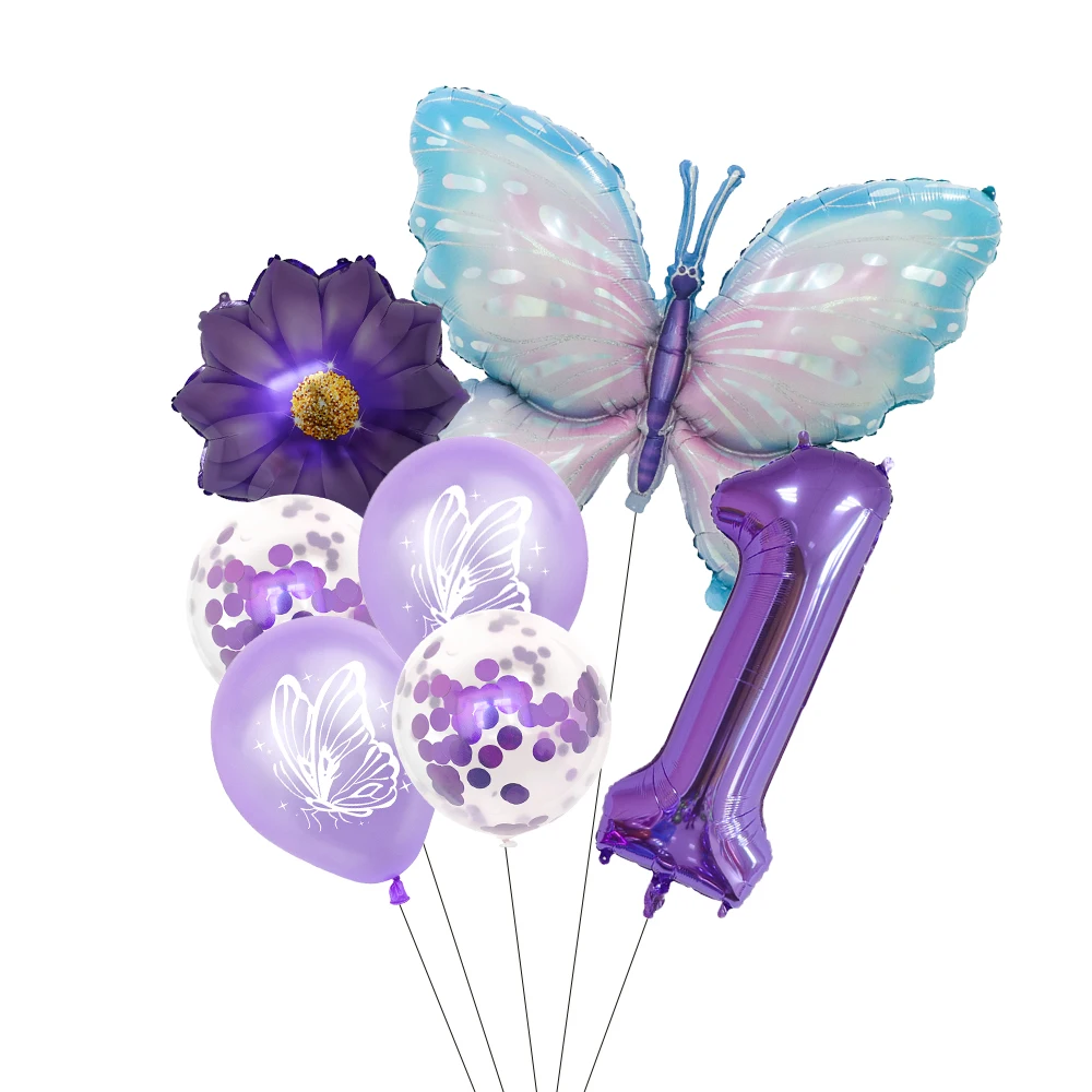 Butterfly Sunflower Celebration Balloon Set - Pink & Blue 7-Piece Party Decor Collection
