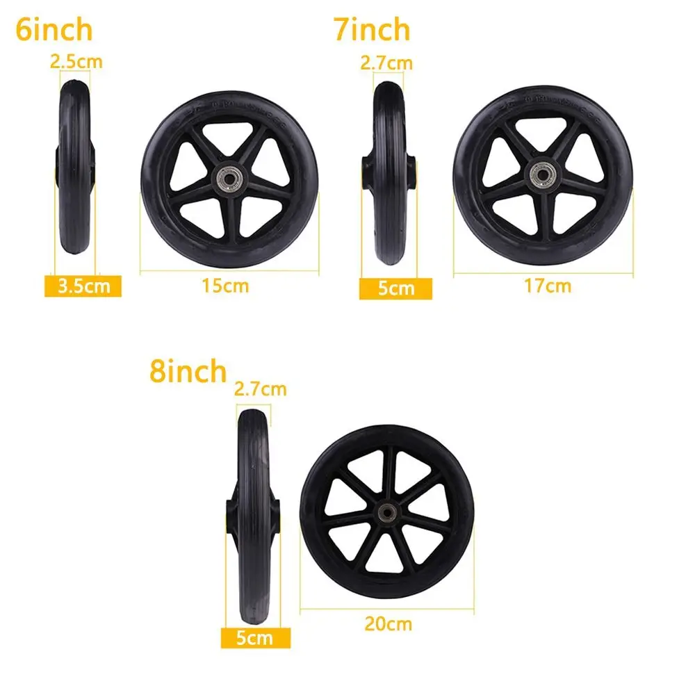 6/7/8 Inch Rubber Wheels Smooth Flexible Heavy Duty Wheelchair Front Castor Solid Shopping Cart Wheel Wheelchair Replacement rubber wheels